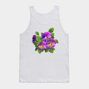 Beautiful Pansy Flowers Violet Viola Tricolor Floral Pattern. Watercolor Hand Drawn Decoration. Spring colorful pansies in bloom garden flowers. Tank Top